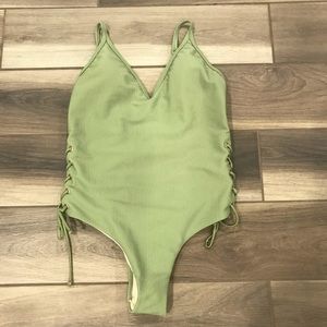 La Hearts Light Green Ribbed One-Piece Swimsuit